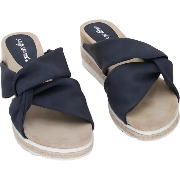 Easy Street Ja Knotted Slide Sandals Navy Women’s Comfort Slides US 6.5W - Picture 1 of 6